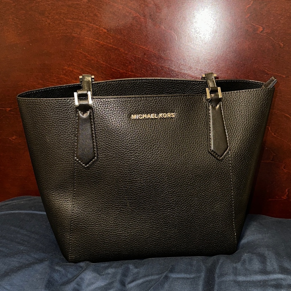 Michael Kors Kimberly Top Zip Bonded Leather Tote Solid Black